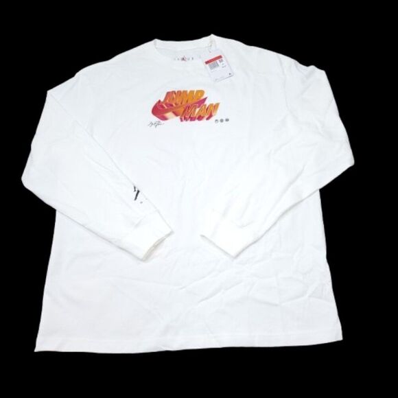 Nike Air Jordan Jumpman Long Sleeve T-Shirt dh8806-100 White Men's Size Large - Picture 1 of 8